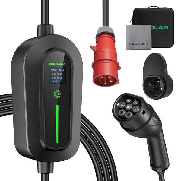 Daolar Mobile Wallbox/Ladestation 11 kW, [3-Phasen | 6-16 A] EV-Ladegerät mit einstellbarer Ladeleistung, Typ 2 Ladekabel mit CEE-Stecker