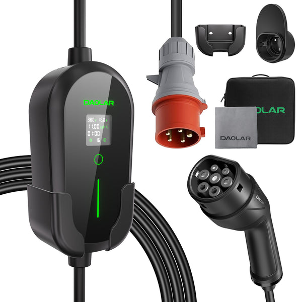 Daolar Mobile Wallbox 11KW, 3-Phasen Typ 2 Ladekabel mit CEE-Stecker, 12H-Timer & 6-16 A einstellbarem Strom EV-Ladestationen