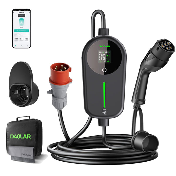 Daolar Wallbox 11KW mit App & KWH-Ladebegrenzung, 3-Phasig 6-16A Typ 2 Ladekabel CEE Stecker für Model Y/3, ID.3/4/5, MG4, EX30, e-up, e-tron, Zoe und andere EV