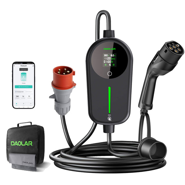 [Flaggschiff] Daolar Mobile Wallbox 11 kW mit Stromzähler, 6-16A 3-Phasen Typ 2 Ladekabel mit einstellbarer Ladeleistung KWH, IP65 wasserdichte Ladestation
